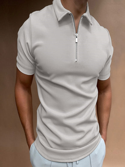 NEW Men's Solid Color Polo Shirt Short Sleeve Turn-Down Collar Zipper Polo Shirt&for Men Casual Streetwear 2022 Summer Male Tops