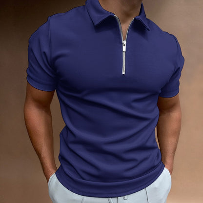 NEW Men's Solid Color Polo Shirt Short Sleeve Turn-Down Collar Zipper Polo Shirt&for Men Casual Streetwear 2022 Summer Male Tops