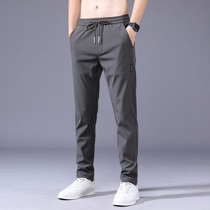 Summer Men's Casual Pants Thin Soft Elasticity Lace-up Waist Solid Color Pocket Applique Korea Grey Black Work Trousers Male 38