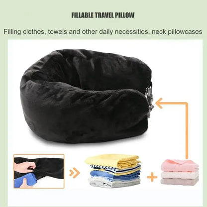 Fillable Neck Pillow Space-saving Travel Storage Bag Pillow Refillable Fillable Clothes Neck Support Cushion for Train Airplane