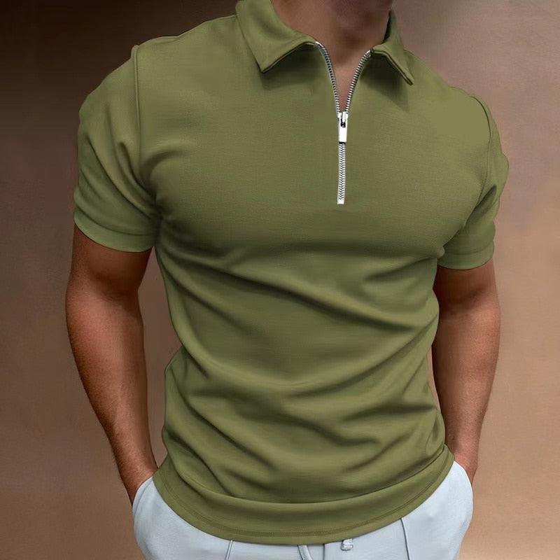 NEW Men's Solid Color Polo Shirt Short Sleeve Turn-Down Collar Zipper Polo Shirt&for Men Casual Streetwear 2022 Summer Male Tops