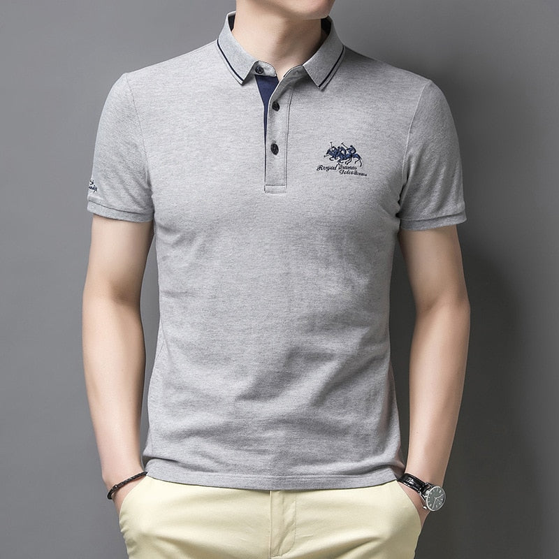 Breathable High quality men's cotton embroidered polo shirt 2023 summer new high-end business casual Lapel short sleeve T-shirt