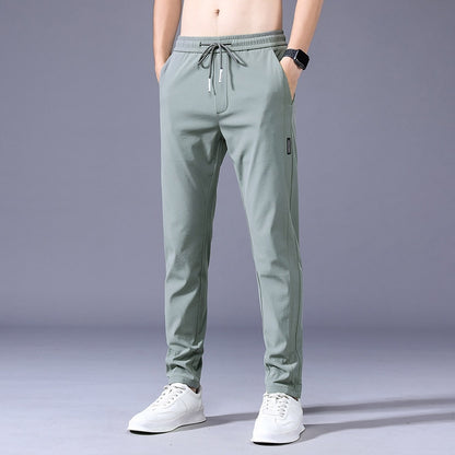 Summer Men's Casual Pants Thin Soft Elasticity Lace-up Waist Solid Color Pocket Applique Korea Grey Black Work Trousers Male 38