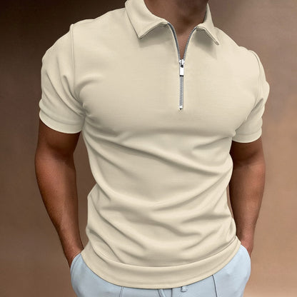 NEW Men's Solid Color Polo Shirt Short Sleeve Turn-Down Collar Zipper Polo Shirt&for Men Casual Streetwear 2022 Summer Male Tops