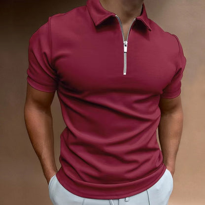 NEW Men's Solid Color Polo Shirt Short Sleeve Turn-Down Collar Zipper Polo Shirt&for Men Casual Streetwear 2022 Summer Male Tops