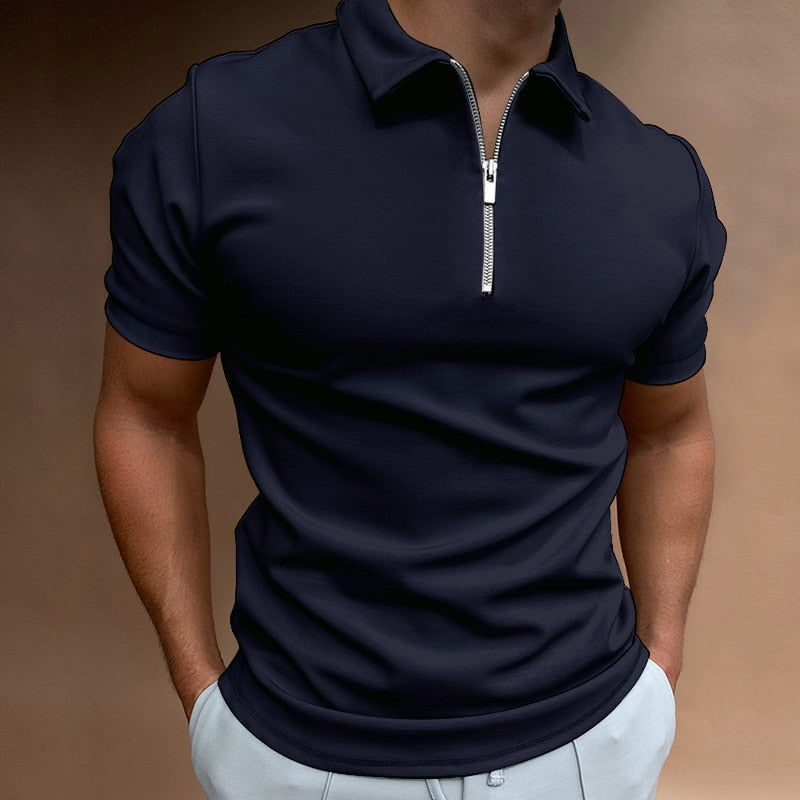 NEW Men's Solid Color Polo Shirt Short Sleeve Turn-Down Collar Zipper Polo Shirt&for Men Casual Streetwear 2022 Summer Male Tops