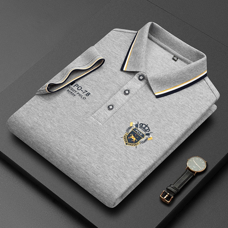 Summer Korean Fashion Men's Polo Shirt Luxury Embroidered Cotton Lapel Collar Short Sleeves Tops