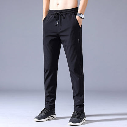 Summer Men's Casual Pants Thin Soft Elasticity Lace-up Waist Solid Color Pocket Applique Korea Grey Black Work Trousers Male 38