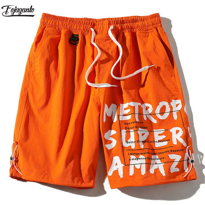 FOJAGANTO Summer New Casual Shorts Men Brand Men's Fashion Wild Beach Shorts Letter Print Trend Knee Length Pants Male